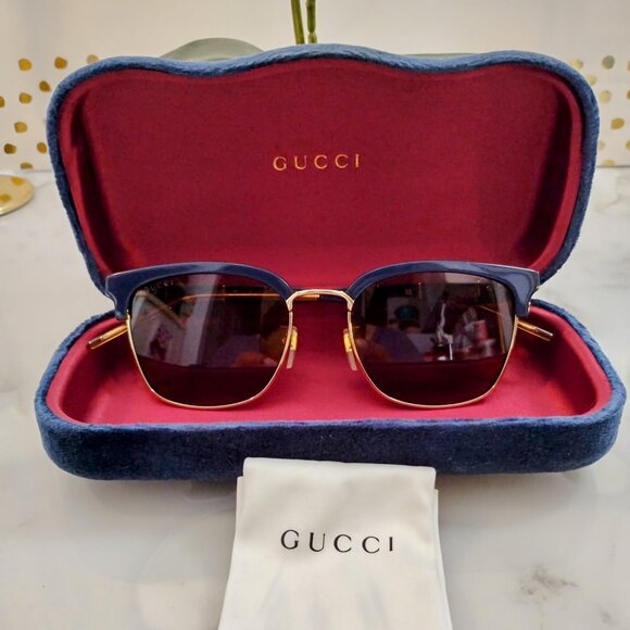 GUCCI 55MM MEN'S CLUB MASTER METAL FRAME SUNGLASSES BLUE - Picture 1 of 7